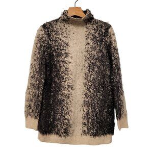 SISTERS Sweater Fuzzy Furry Black Ivory‎ Super Soft Long Sleeve Mock Neck Sz S